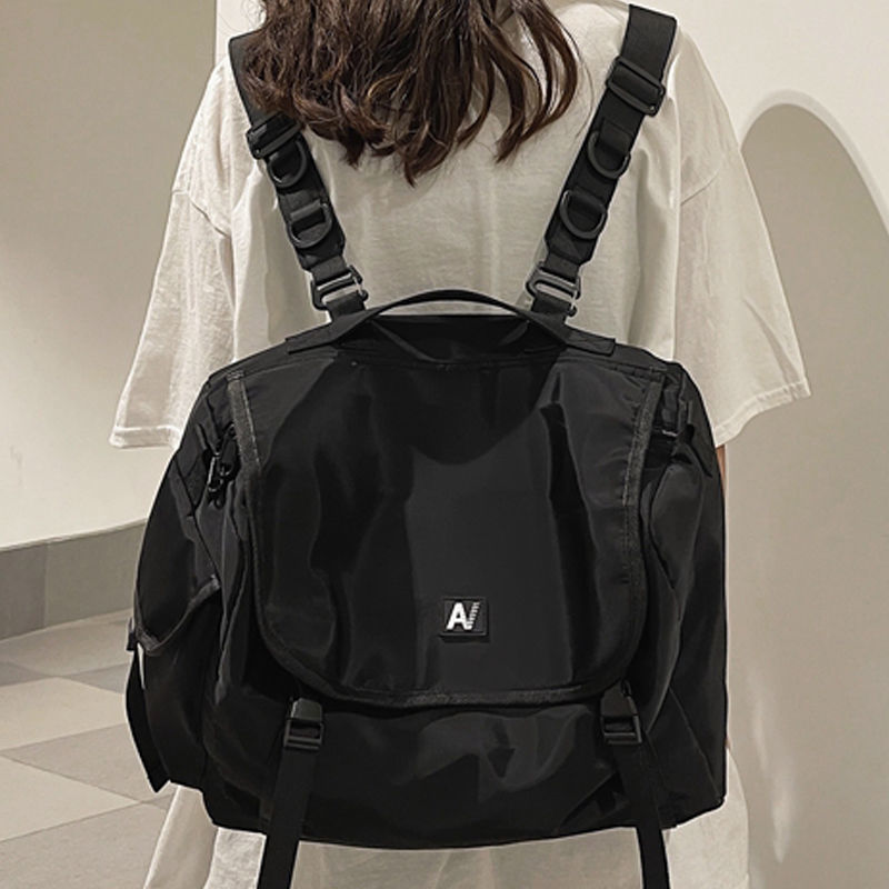 双肩包斜挎包女大学生上课包书包夏原宿运动风电脑背包两用背挎包