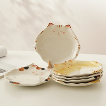 5Y白屿 日系小猫盘手绘釉下彩家用盘菜盘甜品盘猫咪盘子和风陶瓷