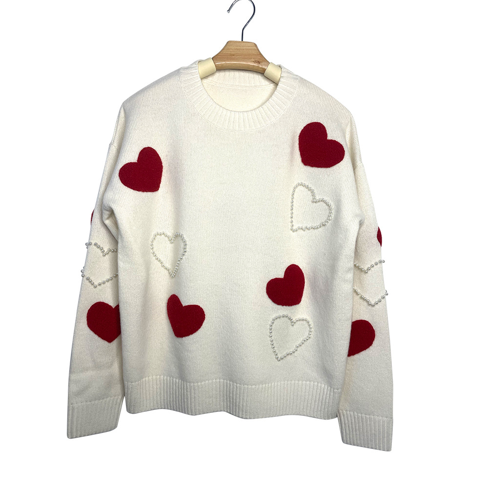 心形毛衣女秋冬季羊毛衫女款几何图案韩版针织宽松型圆领毛衣批发