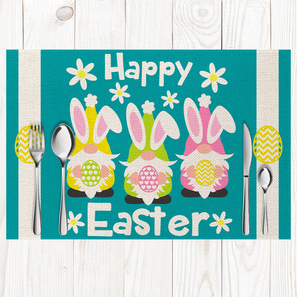 Cross-Border New Arrival Easter Linen Placemat Holiday Decoration Rabbit Egg Printing Napkin Tableware Heat Proof Mat Wholesale