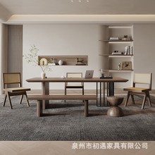 侘寂风实木长条茶桌椅组合简约大板会客泡茶桌办公室客厅家用茶台