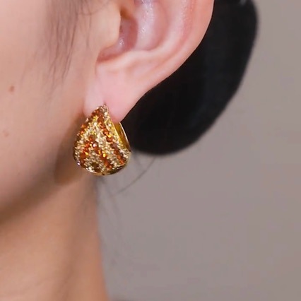 卡拉美拉抖音热门流行时尚耳饰轻奢彩色镶钻水滴耳扣菜篮子耳环女