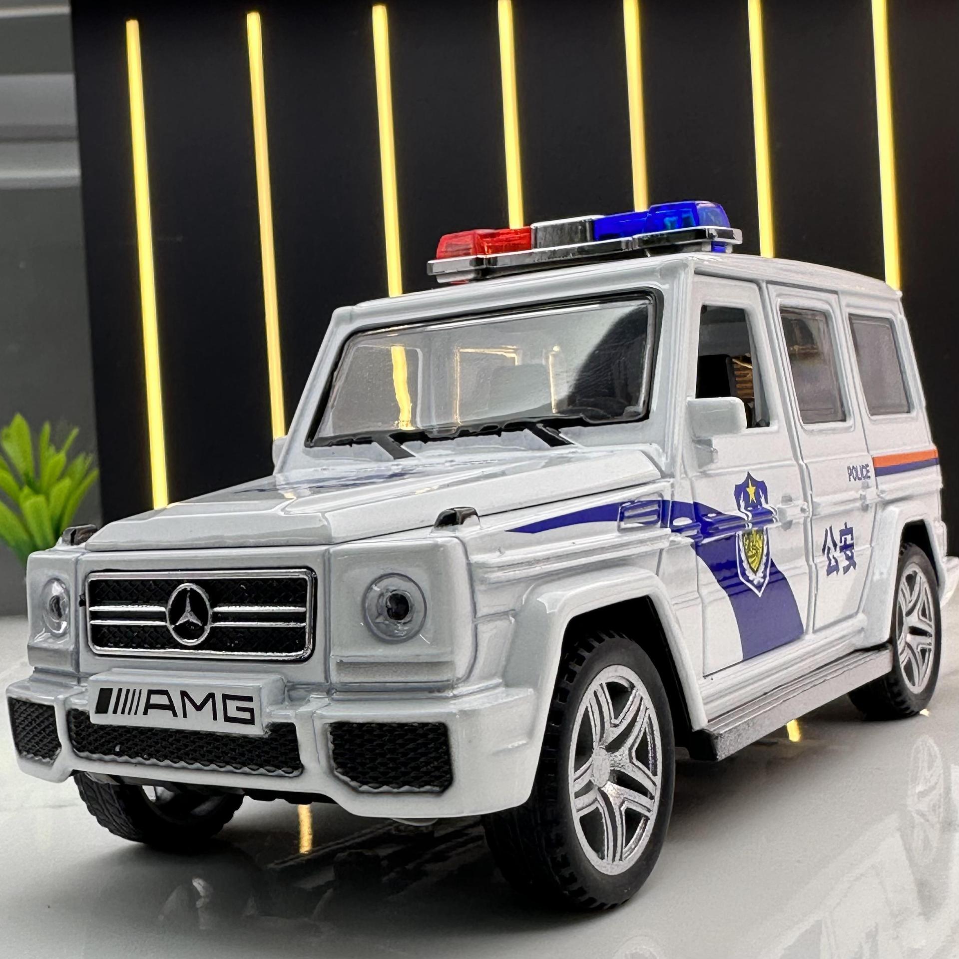 威丽合金车模1:32奔驰g65警车带声光回力男孩玩具汽车大g模型摆件