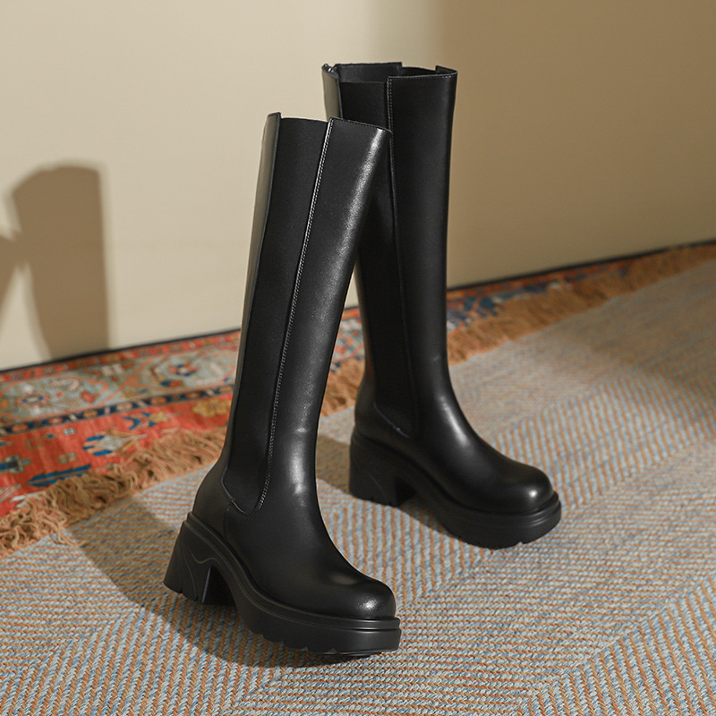 厚底女靴切尔西长靴 2022新款烟筒马丁靴女瘦瘦骑士靴