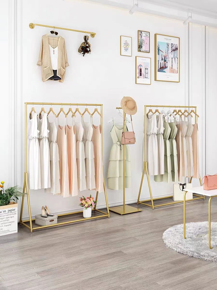 服装店展示架金色衣架简约陈列女装货架落地式组合店面货架挂衣架
