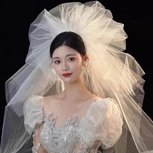 新款主婚纱头纱抓泡云朵蓬蓬头纱韩式新娘摄影造型街拍六层爆炸纱