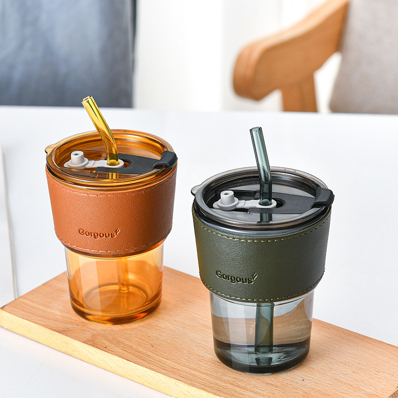 INS Style Bamboo Joint Cup Glass Water Cup Coffee Cup Household Straws Cup Large Capacity Double Drink Cup Couple Gift