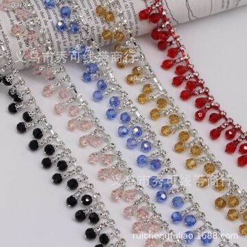新款高档流苏水钻花式爪链diy配件手工烧焊水晶钻链条汉服装辅料