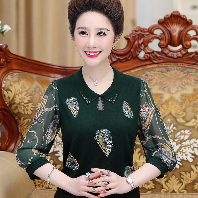妈妈夏装七分袖上衣 中年妇女早秋薄款中袖t恤中老年人衬衣服小衫