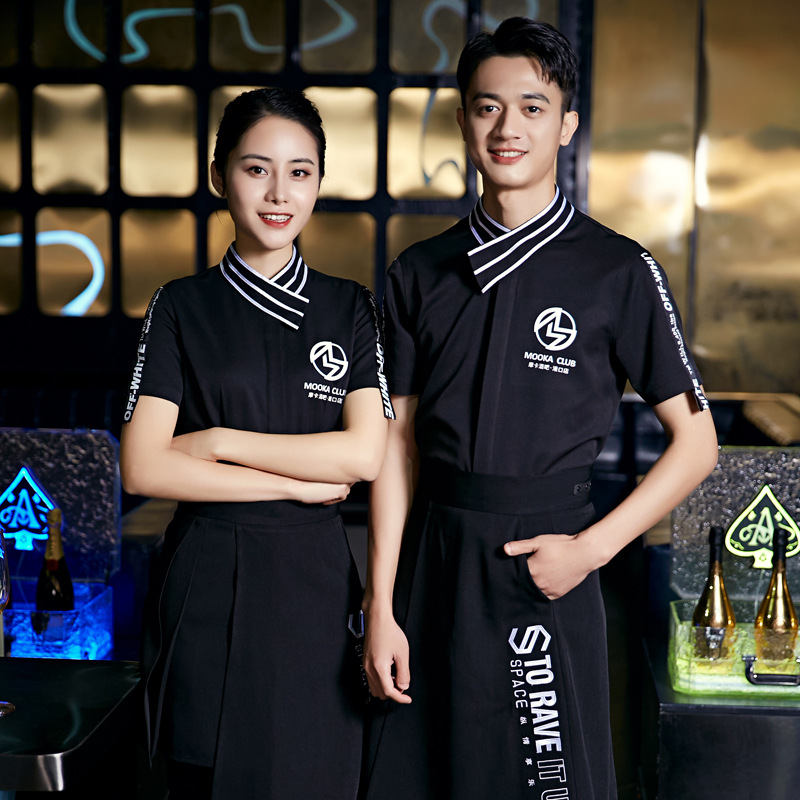 龙丽儿夜场酒吧服务员传送工装短袖酒店餐吧咖啡厅员工制服夏围裙