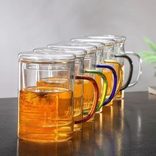 三件式玻璃茶杯简约茶水分离泡茶杯带盖带茶漏新款绿茶杯花茶水杯
