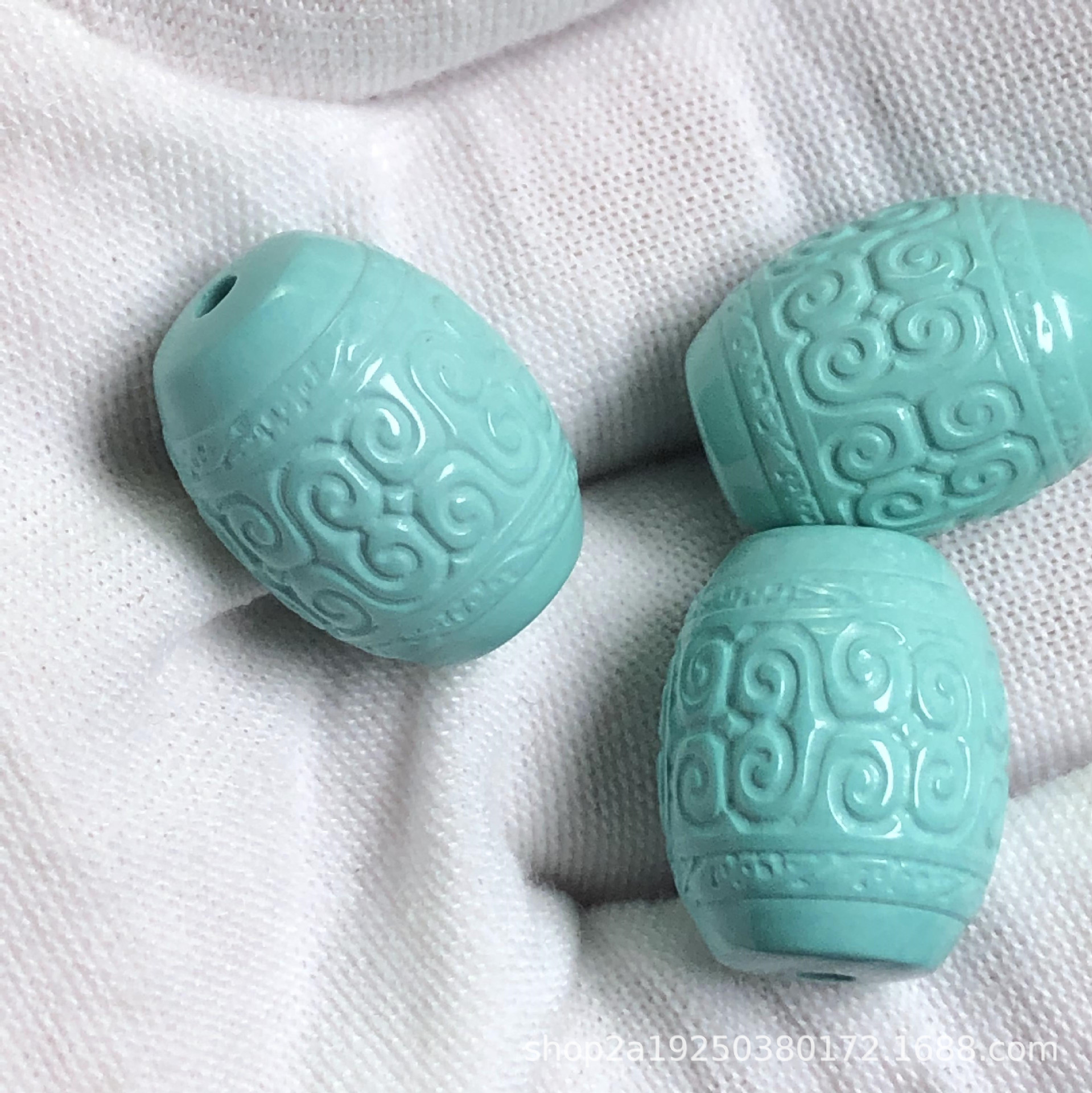 高瓷菱镁矿绿松石配饰文玩雕刻回纹桶珠散珠星月菩提diy手串108佛