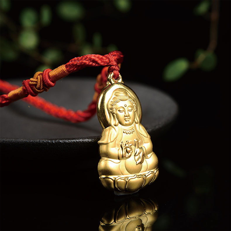 999足金双面金佛吊坠加厚3d硬金黄金观音坠子直播保险礼品批发