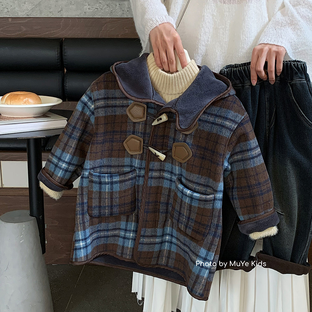 木野冬季呢大衣湖州织里童装男童韩版中长款加绒外套儿童保暖服饰