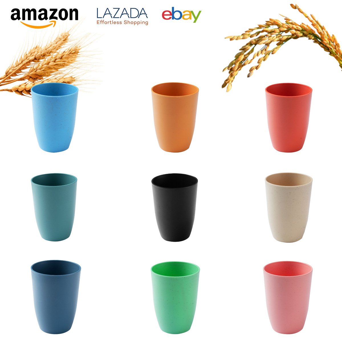 亚马逊小麦秸秆水杯大肚杯漱口杯家用刷牙杯塑料杯加厚耐摔杯