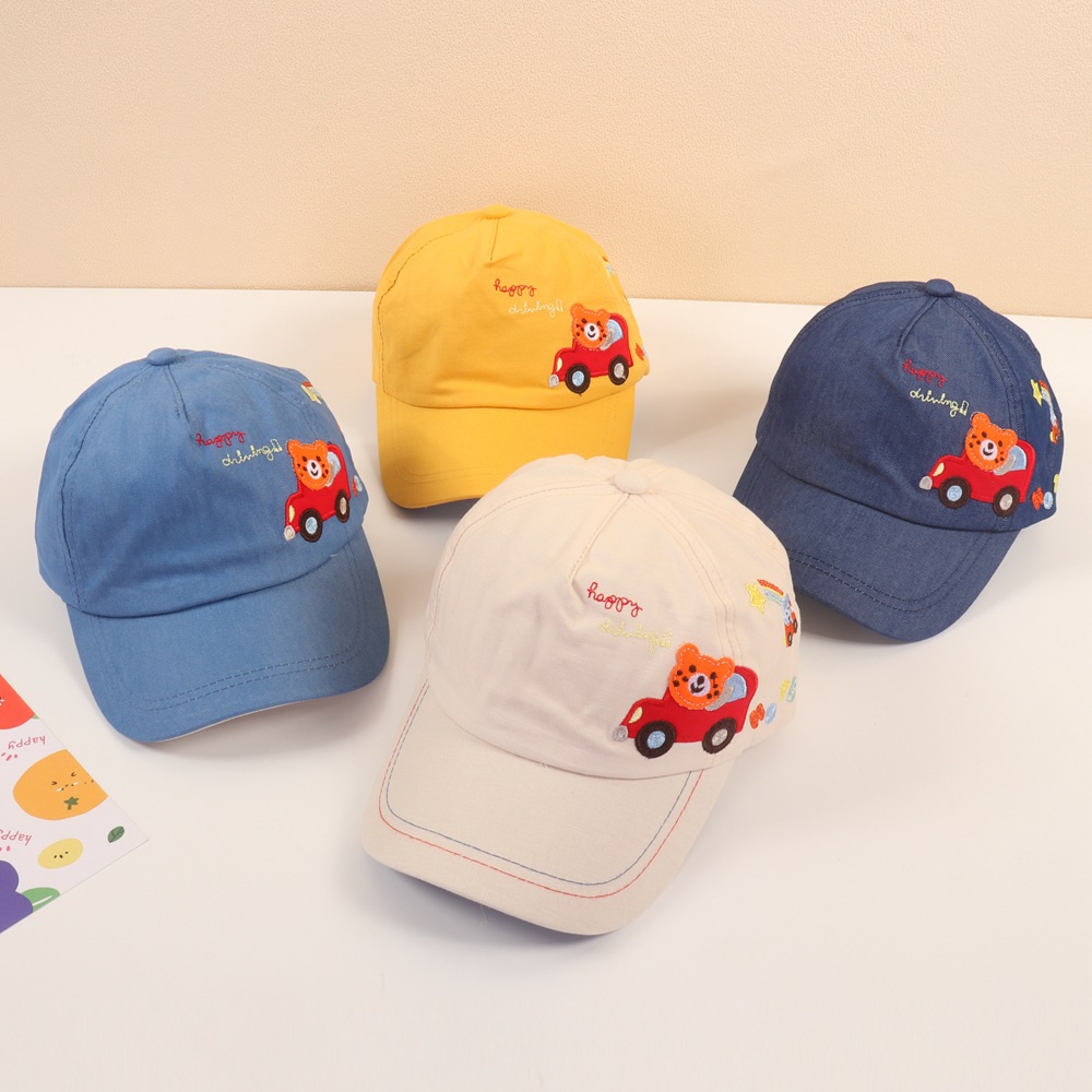 车缝线汽车小熊棒球帽儿童韩版时尚鸭舌帽3-6岁小朋友春遮阳帽子