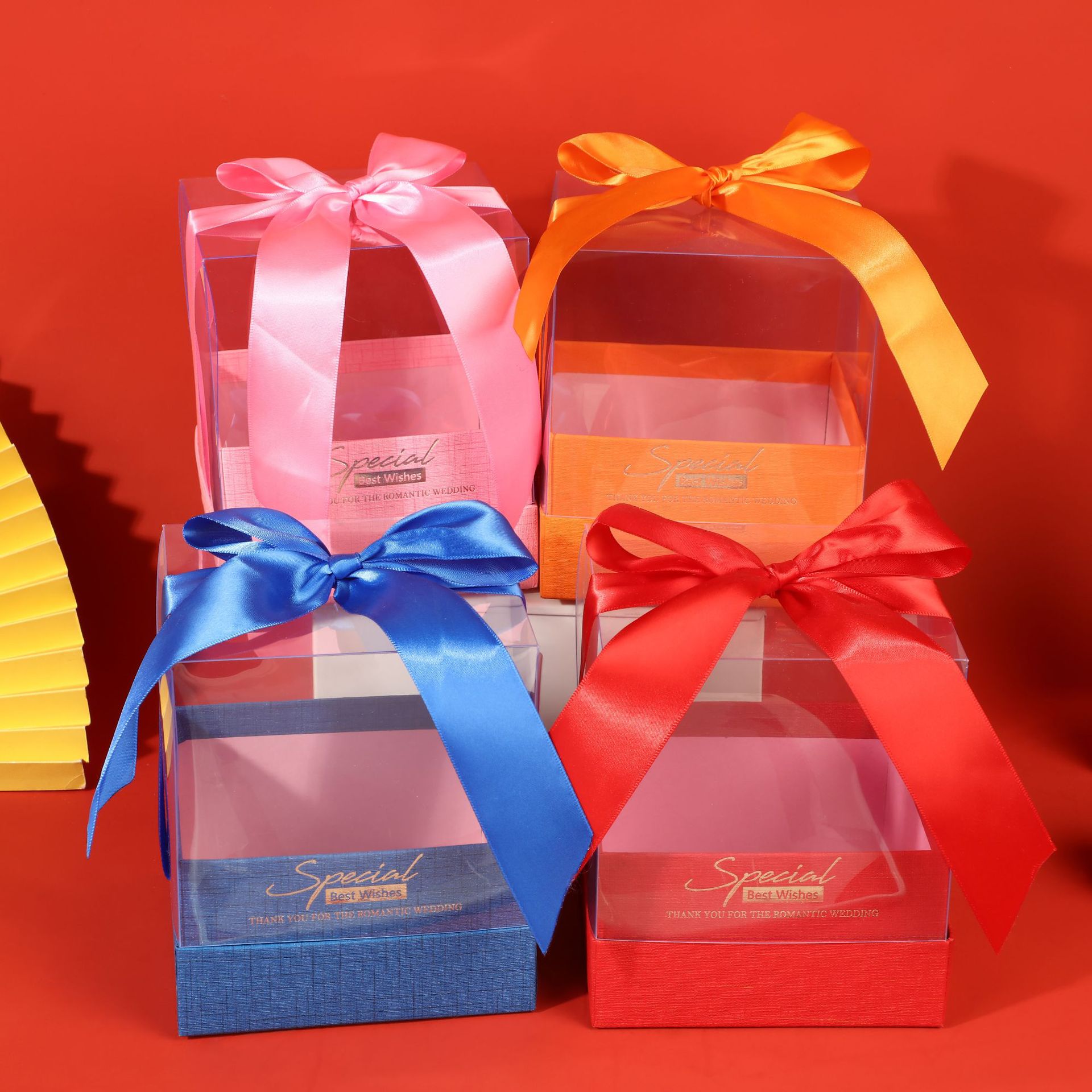 厂家直供简约款浪漫蝴蝶结缎带透明天地盖彩色礼品盒喜糖盒-阿里巴巴