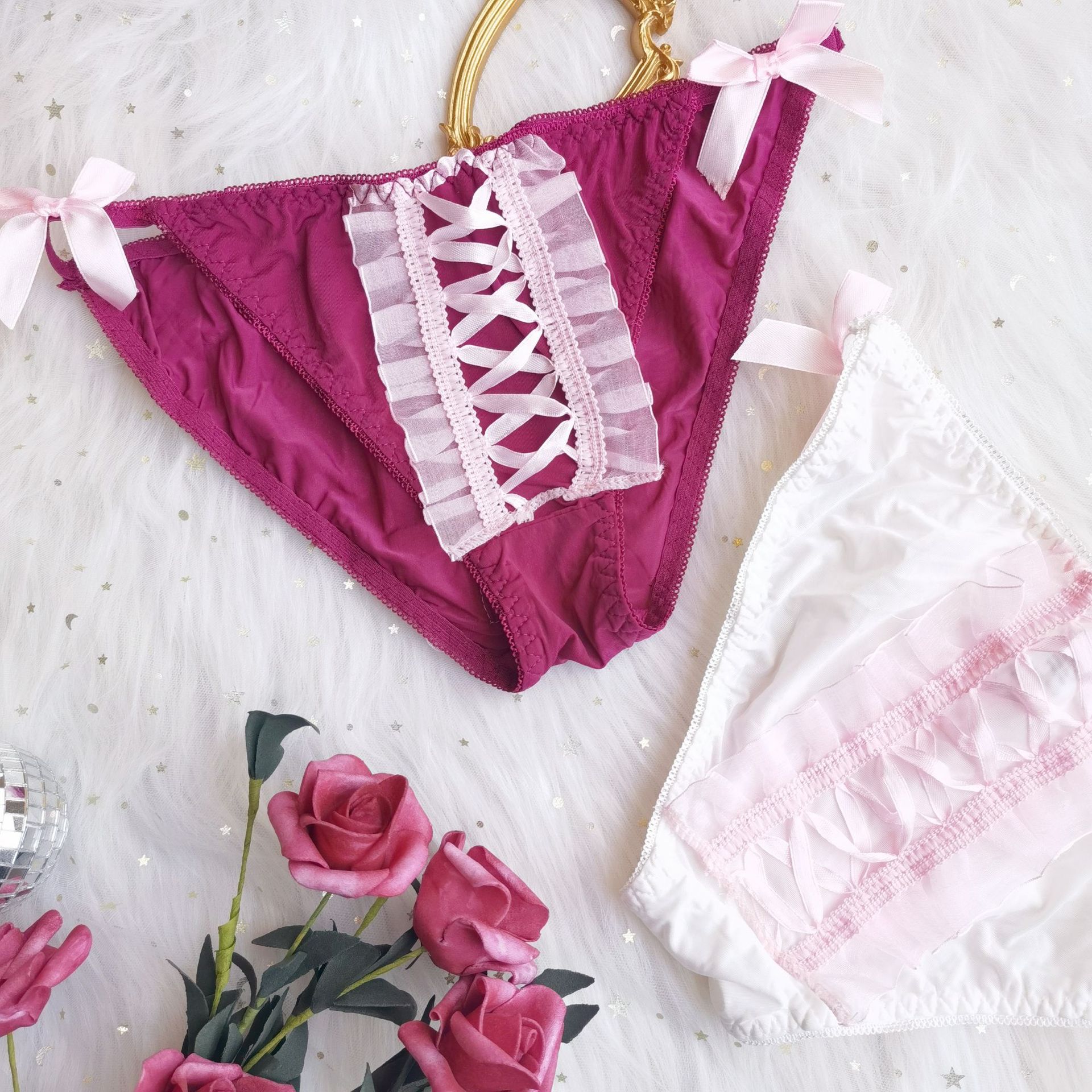 新款日系仿捆绑内裤女士绑带诱惑性感交叉女内裤女仆