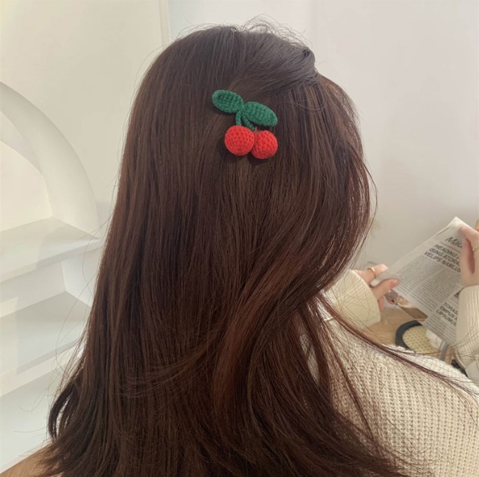 Cute Wool Knitted Cherry Barrettes Korean Flower Hand-Woven Side Clip Female Accessories Hair Accessories Wholesale Headdress