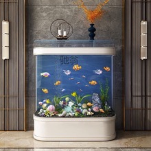 Y1新款轻奢鱼缸家用落地水族箱客厅简约欧式玻璃生态免换水金鱼缸