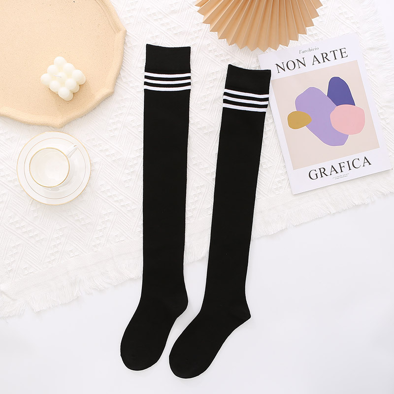 Women's Socks Knee Socks Hold-Ups Calf Compression Stockings Long Cotton Socks College Style Sports Three Bars Cotton Socks Factory Wholesale