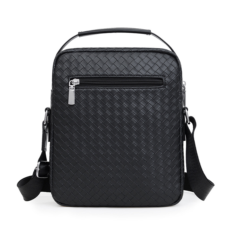 Men's New Woven Shoulder Bag Korean Fashion Casual Portable Messenger Bag Pu Waterproof Cross-Border Business Men's Bags