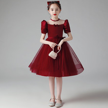 儿童礼服公主裙女童小主持人礼服钢琴演奏表演服装高端红色演出服