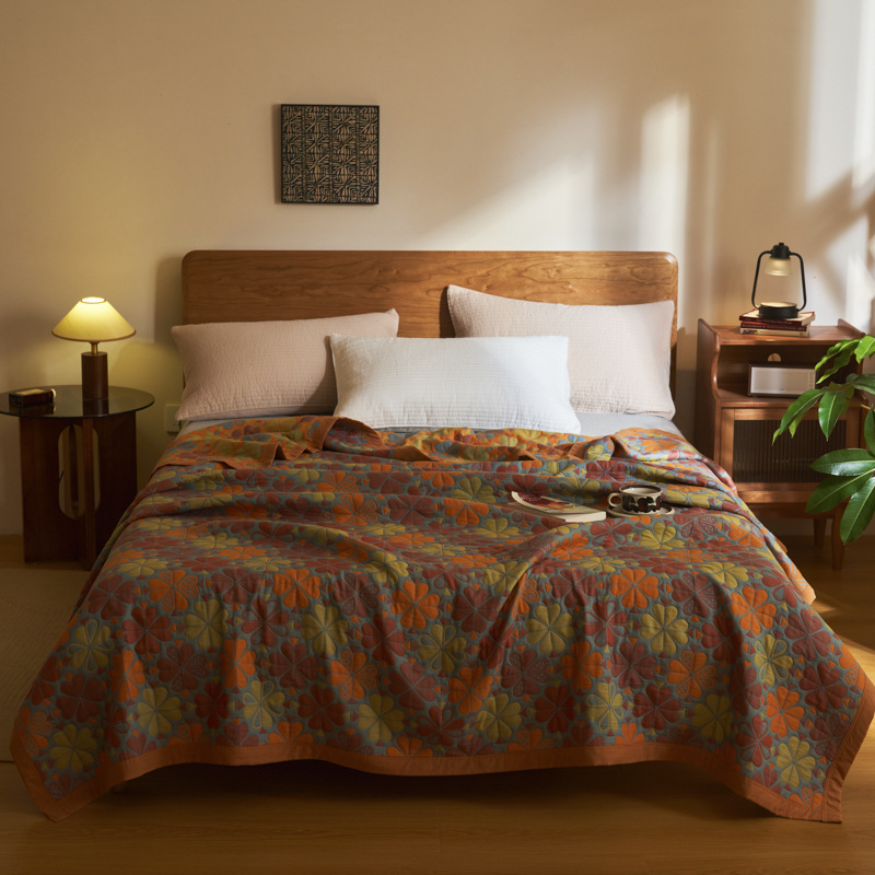 Vintage Blanket Sofa Blanket Casual Blanket Cotton Yarn-Dyed Jacquard Cotton Blanket Office Nap Blanket Four Seasons