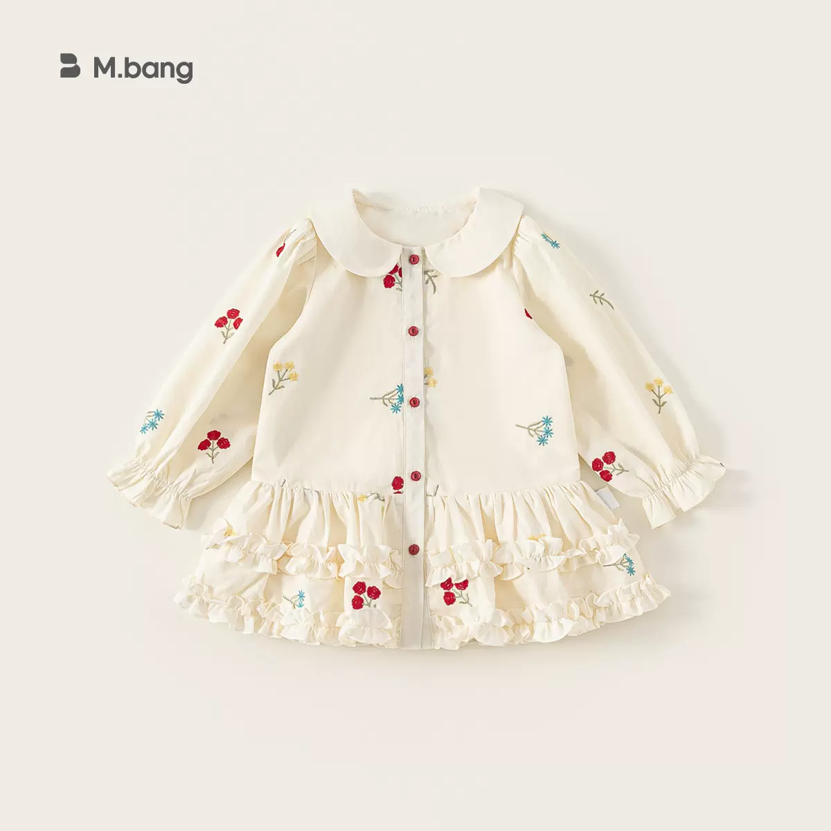 邦选童装女童连衣裙春季新品森系长袖儿童裙子温柔风娃娃领公主裙