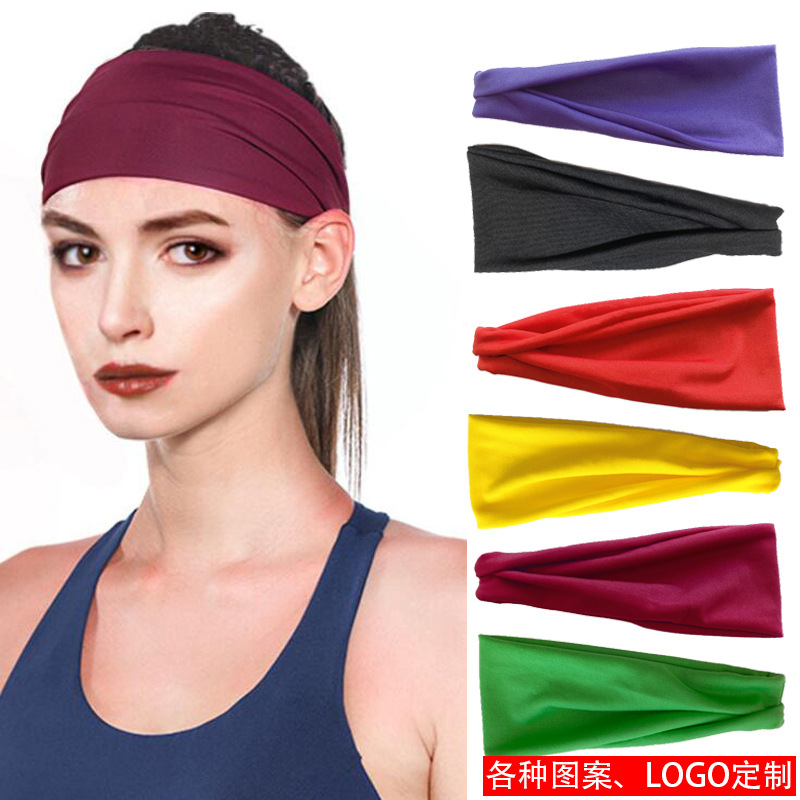 European and American Men's Exercise Hair Band Yoga Sweat Absorbing Running Workout Headband Stretch Cotton Headscarf Women's Solid Color Hair Band