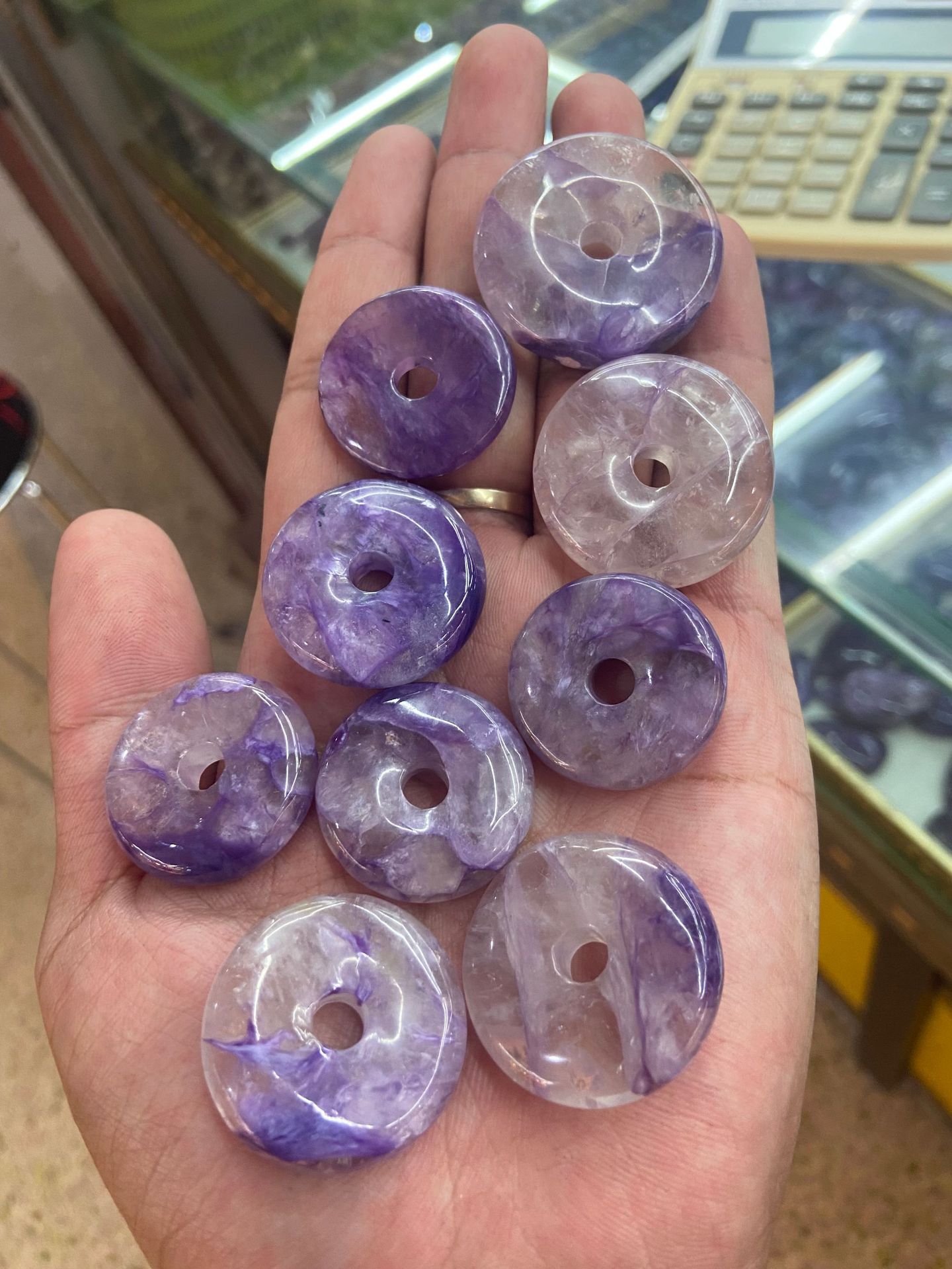 天然紫龙晶平安扣吊坠老矿查罗石情侣饰品水晶半宝石玉化帝皇紫.