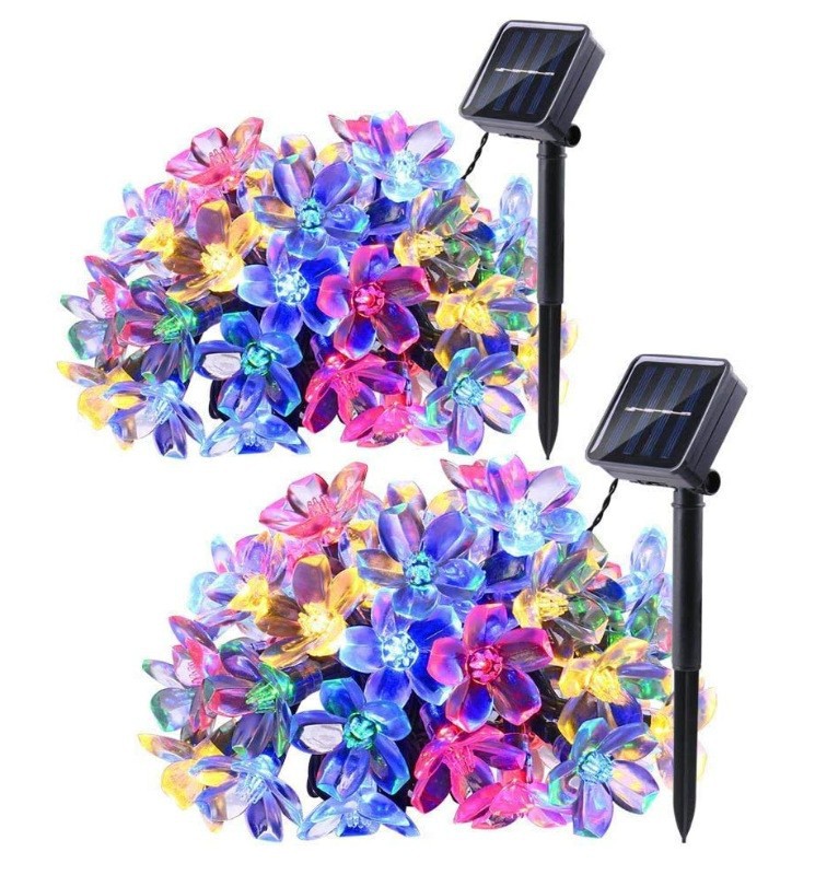 Outdoor 50L Solar-Powered String Lights Peach Flower Flashing Light Spring Peach Flower Light String Christmas Courtyard Decoration IP65