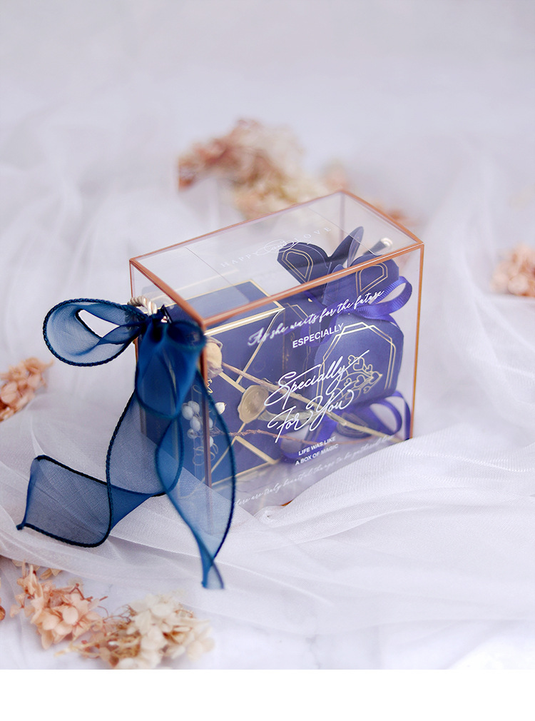 喜糖盒包装印字金边透明手提礼盒结婚伴手礼塑料盒子伴手礼套装