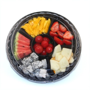 pet六拼水果拼盘鲜果切水果盒一次性盒子透明有盖圆形三拼盒