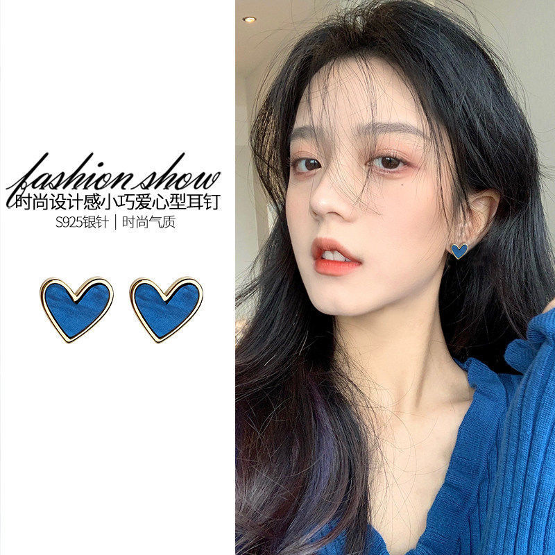 Blue Love Earrings 2021 New Trendy Korean Temperament Online Celebrity Earrings round Face Slimming Elegant Fashion Earrings