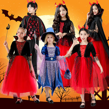 儿童万圣节吸血鬼服装女童巫婆化妆舞会披风女巫师斗篷表演演出服
