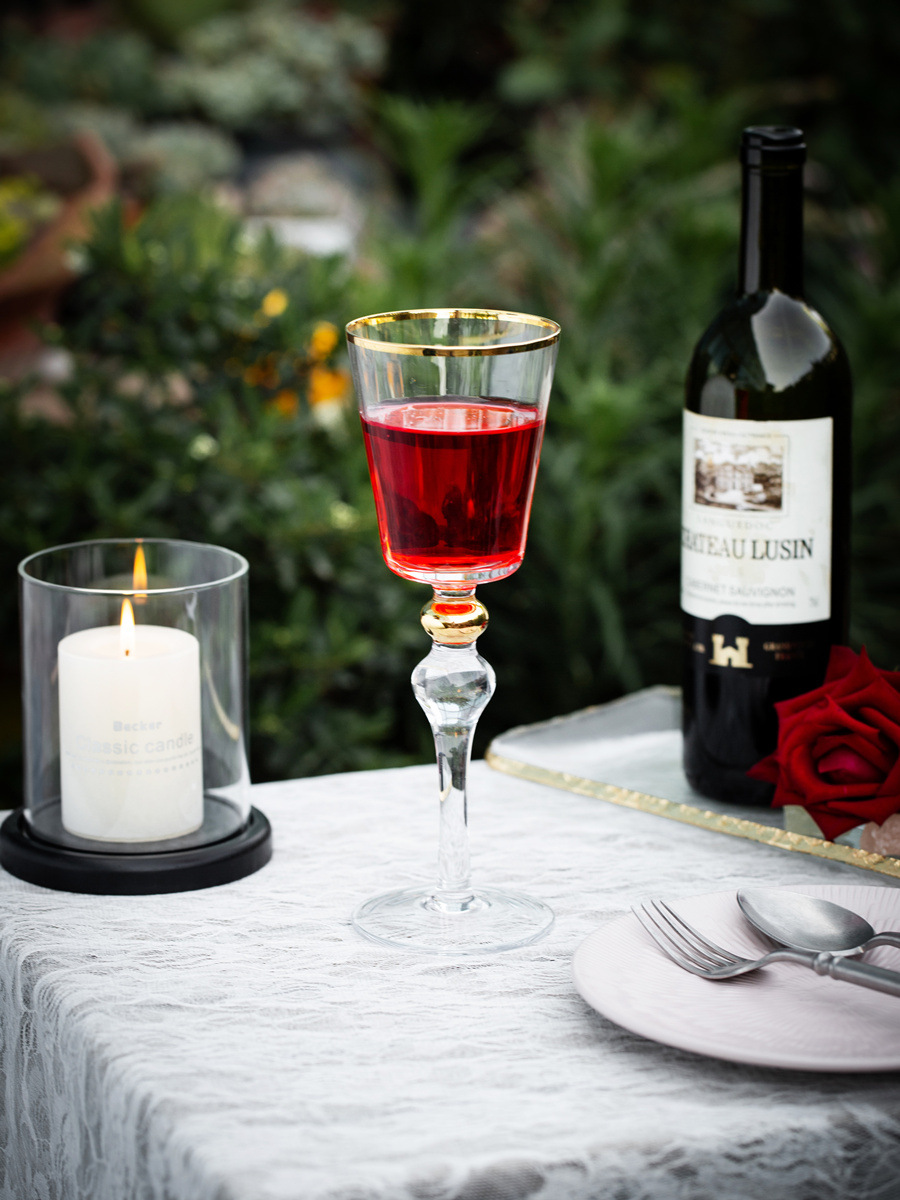 南瓜纹描金红酒杯香槟杯金边高脚杯样板房间会所餐桌酒杯葡萄酒杯