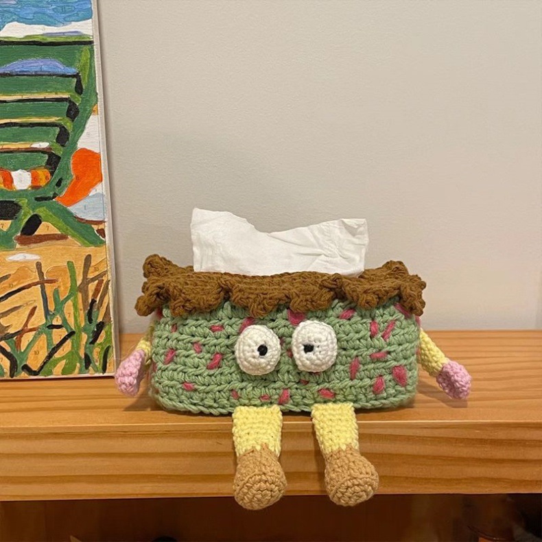 手工自制创意纸巾盒编织diy材料包毛线钩针大眼仔怪兽抽纸袋摆件