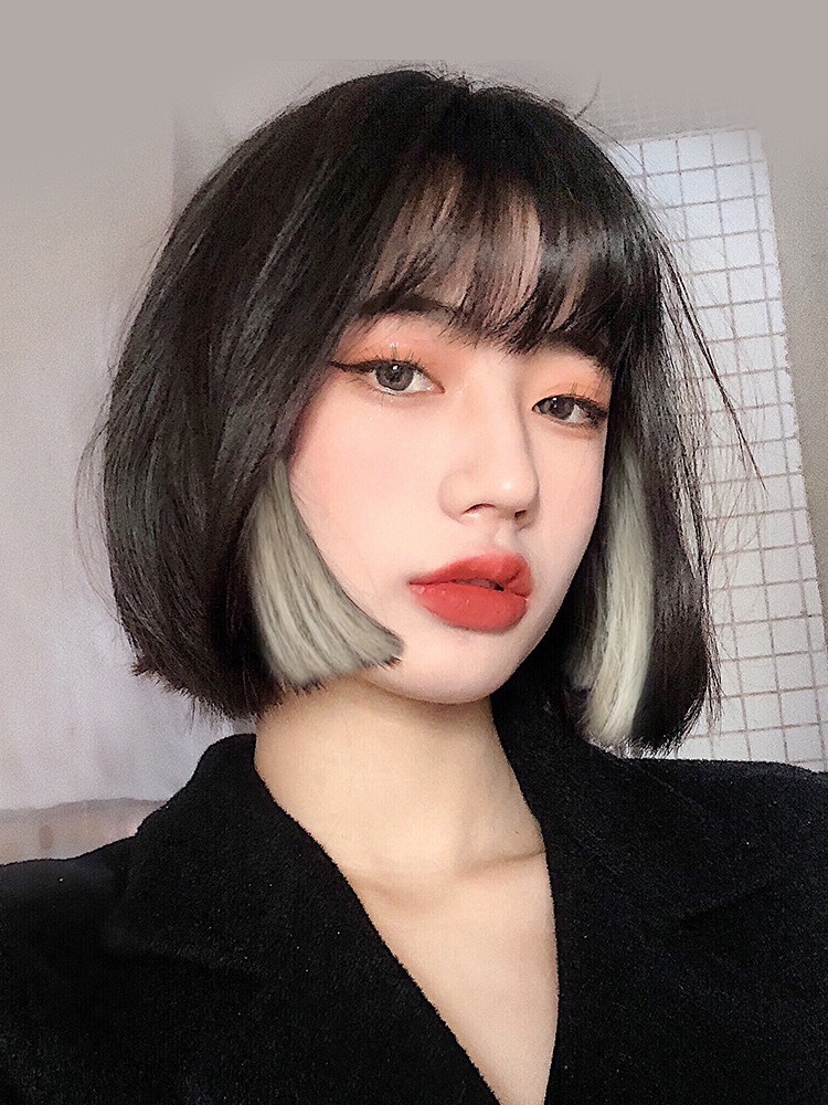 假发女短发lisa同款假发全头套式自然齐刘海波波头圆脸超蓬松bobo