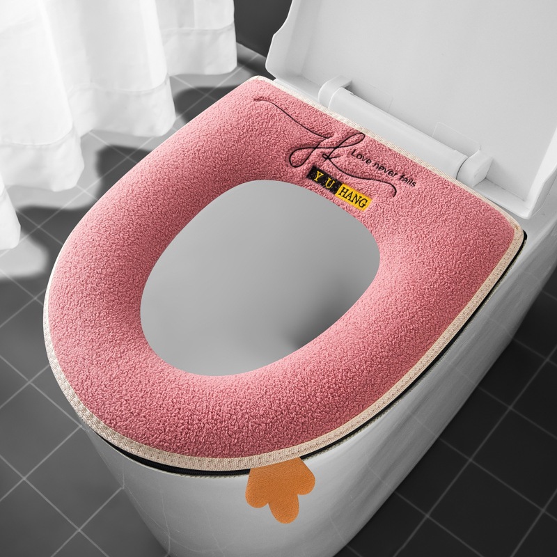 Light Luxury Handle Waterproof Toilet Mat Household Thickened Zipper Toilet Seat Cover Waterproof Thickened Warm Toilet Seat Cover Cushion