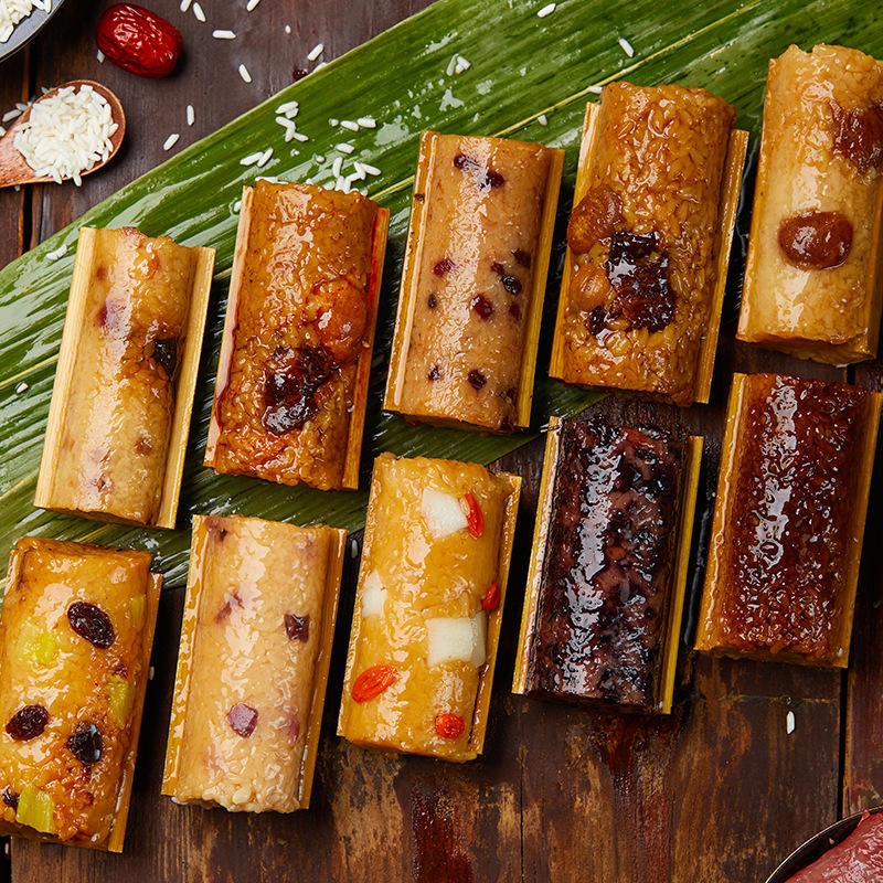 洛水竹香竹筒粽子批发真空包装蜜枣豆沙八宝蛋黄牛肉整箱60个/箱