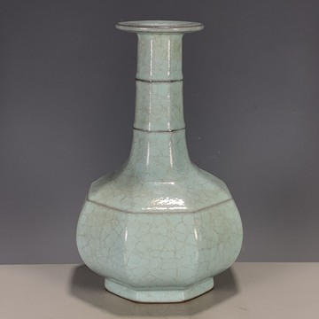 古玩杂项古董旧货瓷器宋汝瓷官窑冰裂开片竹节扁肚花瓶赏瓶收藏品