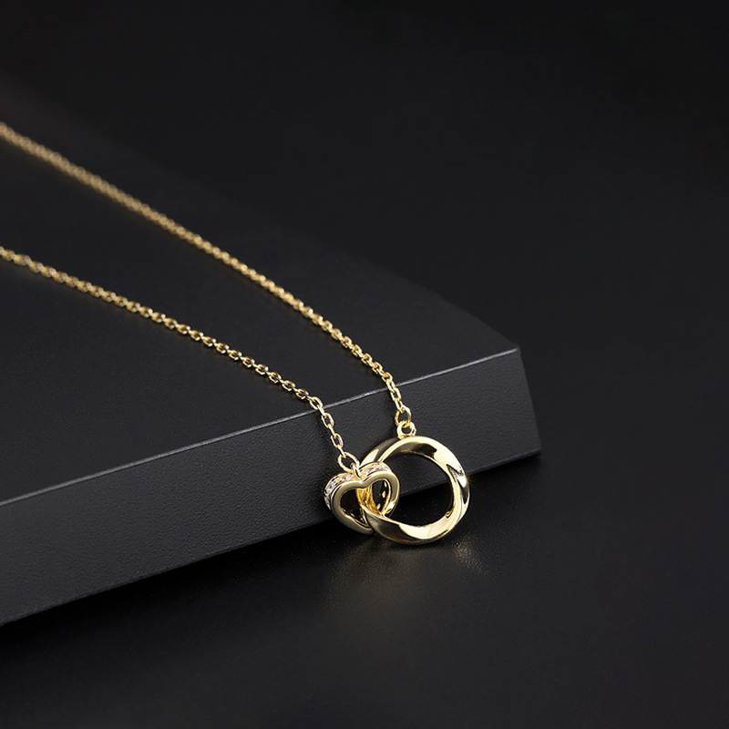 帝丰s999纯银莫比乌斯环项链女心形相扣颈链轻奢小众ins风锁骨链