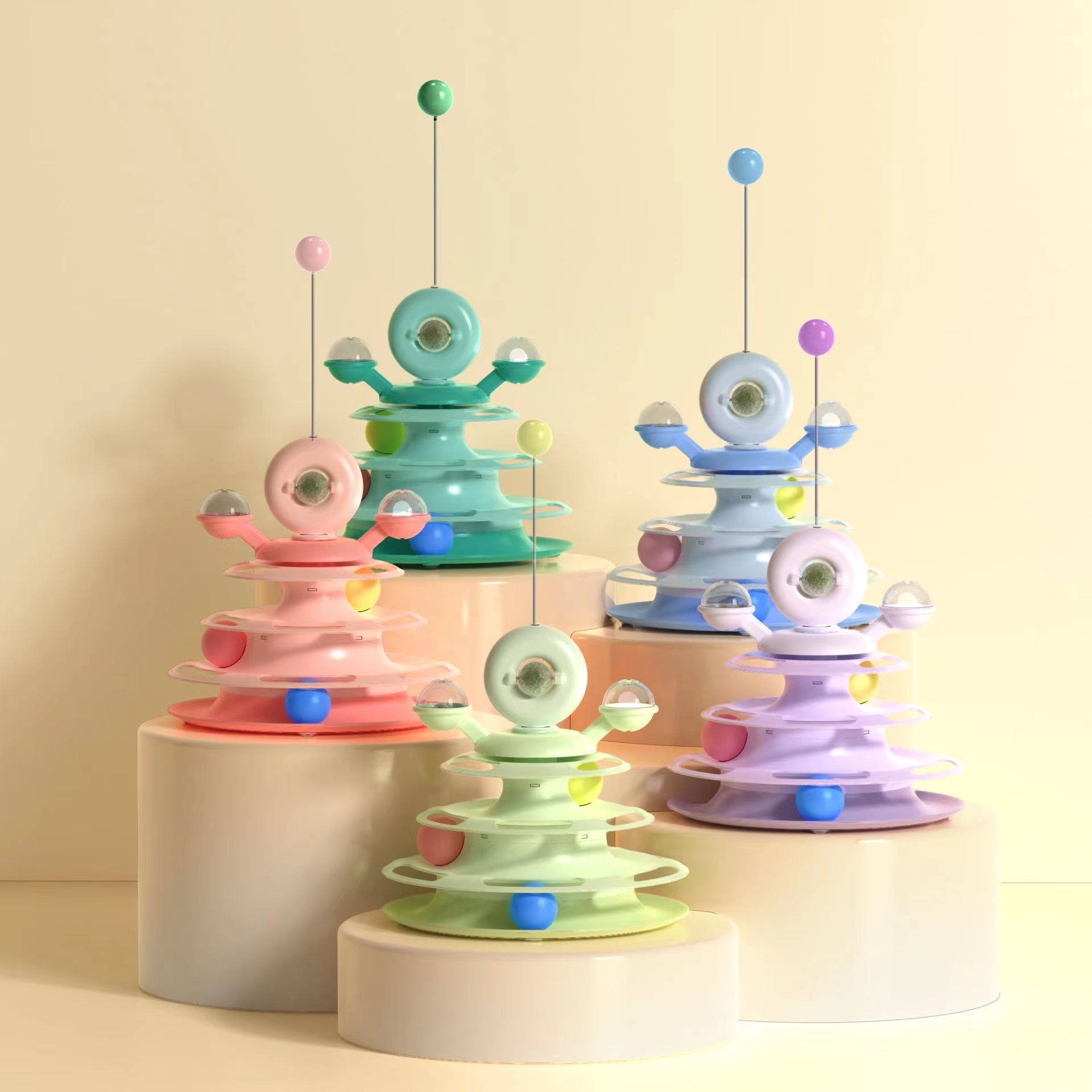 Donut Feather Table Tennis Ball Four-Layer Cat Turntable Track Amusement Plate Space Tower Cat Mint Ball Windmill Cat Toy