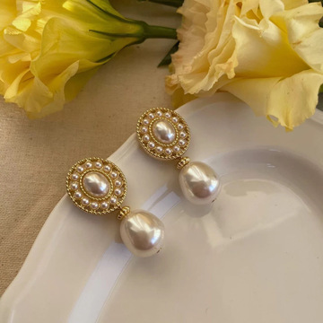 中世纪名媛s925银温婉知性法式珍珠耳环优雅宫廷气质耳钉复古耳夹