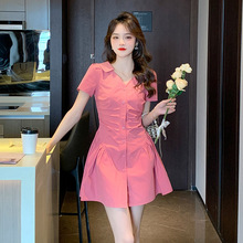 2022夏装新款韩版气质修身显瘦减龄短袖中长款连衣裙学生女潮