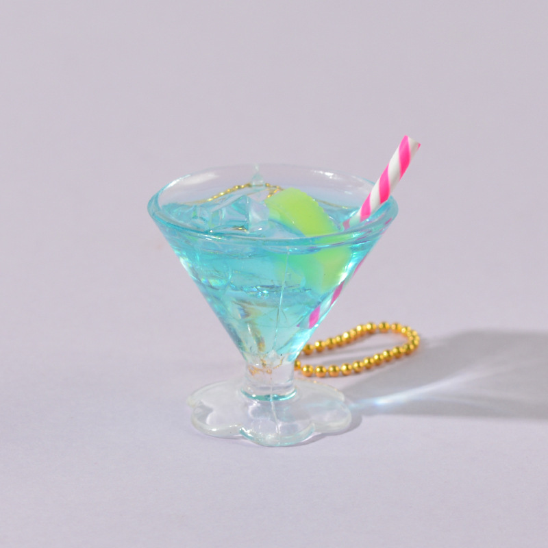 Simulation Mini Blue Enchantress Cocktail Keychain Pendant Simulation Iced Fruit Cup Drink Candy Toy Pendant