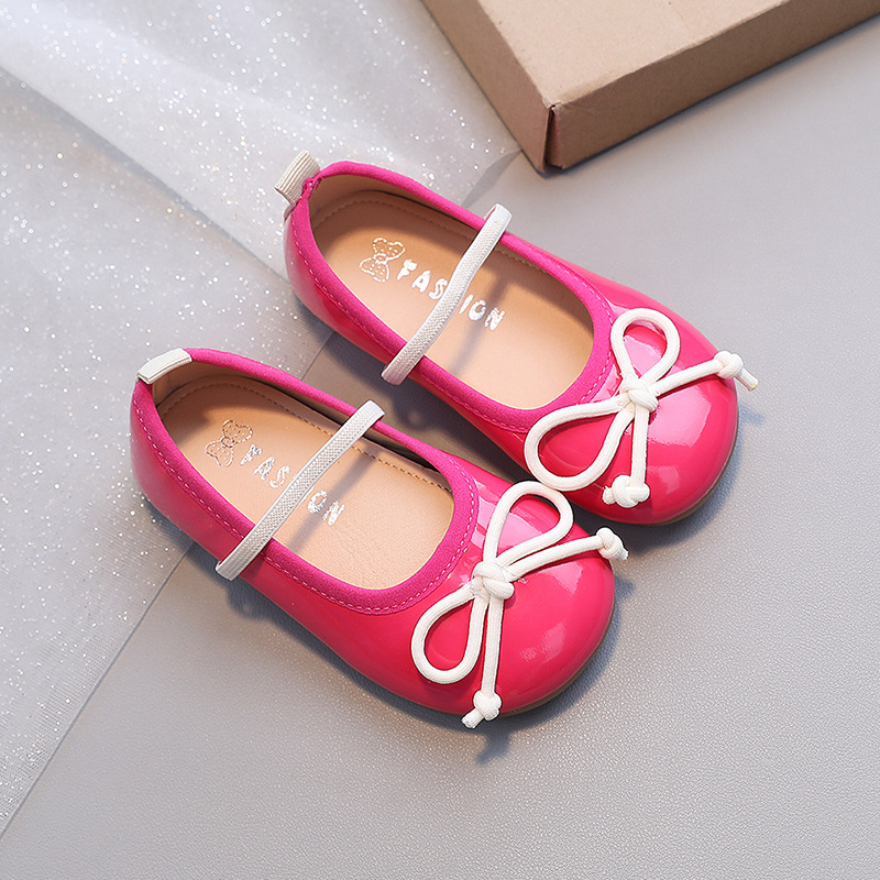 Girls' Low-Cut Patent Leather Princess Shoes Small Leather Shoes Spring and Autumn New Korean Style Bow Candy Color Children's Soft Bottom Pumps