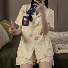 夏季新款睡衣女仿棉开衫翻领可爱卡通韩版ina风少女家居服可外穿