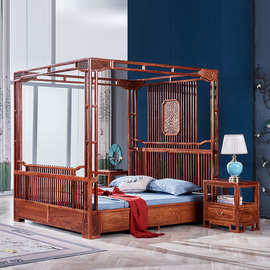 红木新中式架子床刺猬紫檀拔步床全实木花梨木婚床仿古明清双人床